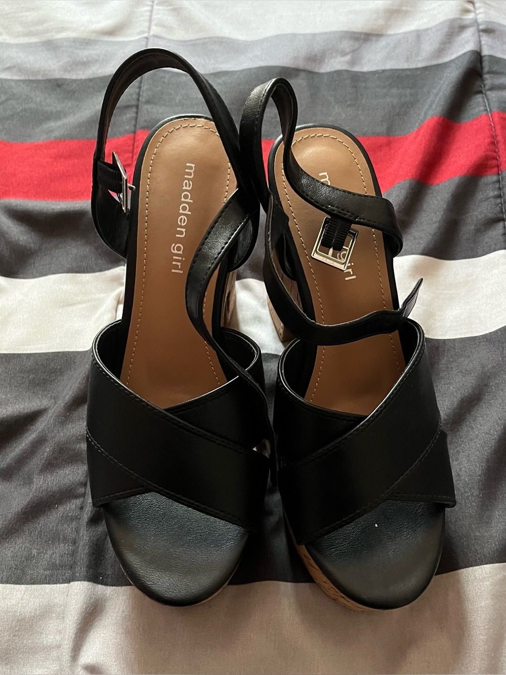 Madden Girl Black Crisscross Wedge Slingbacks